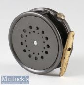 Hardy Bros England 3 1/8” Perfect alloy trout fly reel ribbed brass foot, black handle, rim