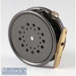 Hardy Bros England 3 1/8” Perfect alloy trout fly reel ribbed brass foot, black handle, rim