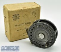 Hardy Bros England St John 3 7/8” alloy trout fly reel with ribbed brass foot, ebonite handle, quick