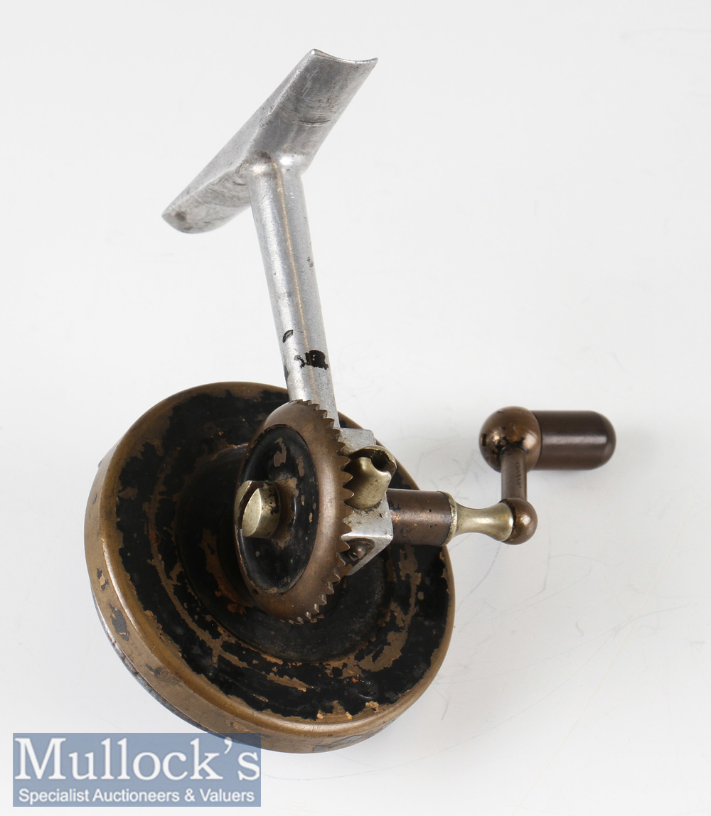 Arthur Allen Glasgow ‘Spinet’ early casting reel pat no 262706, half bail, exposed gearing, stiff - Image 3 of 3