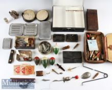 Treasure trove of assorted fishing tackle and accessories – Hardy’s leather line greaser, Hardy