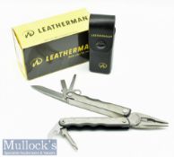 Leatherman “Kick” Stainless Folding Sportsman Tool Kit and leather sheaf – comprising a selection of