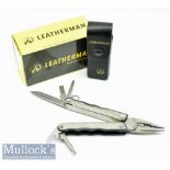 Leatherman “Kick” Stainless Folding Sportsman Tool Kit and leather sheaf – comprising a selection of