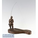 David Hughes signed Fishing Sculpture c1979 – The Chalk Stream Collection titled “Tight Line” - from