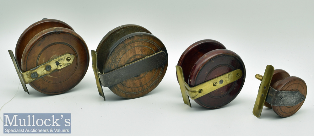 Collection of various Nottingham wooden and brass/metal strap back reels (4) – sizes incl 3.5” - Image 2 of 2