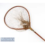 Early C Farlow & Co London wooden and brass Gye trout landing net c1890 – c/w original knotted