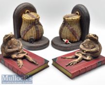 2x interesting pairs of Bookends – Pair x Toad hand painted cold metal Dummy Book Co Faux Bookends