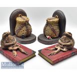 2x interesting pairs of Bookends – Pair x Toad hand painted cold metal Dummy Book Co Faux Bookends