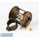 Early Haywood Maker (Birmingham) brass wide drum multiplying spool clamp reel c1830s – 2 1/8” dia