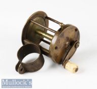 Early Haywood Maker (Birmingham) brass wide drum multiplying spool clamp reel c1830s – 2 1/8” dia