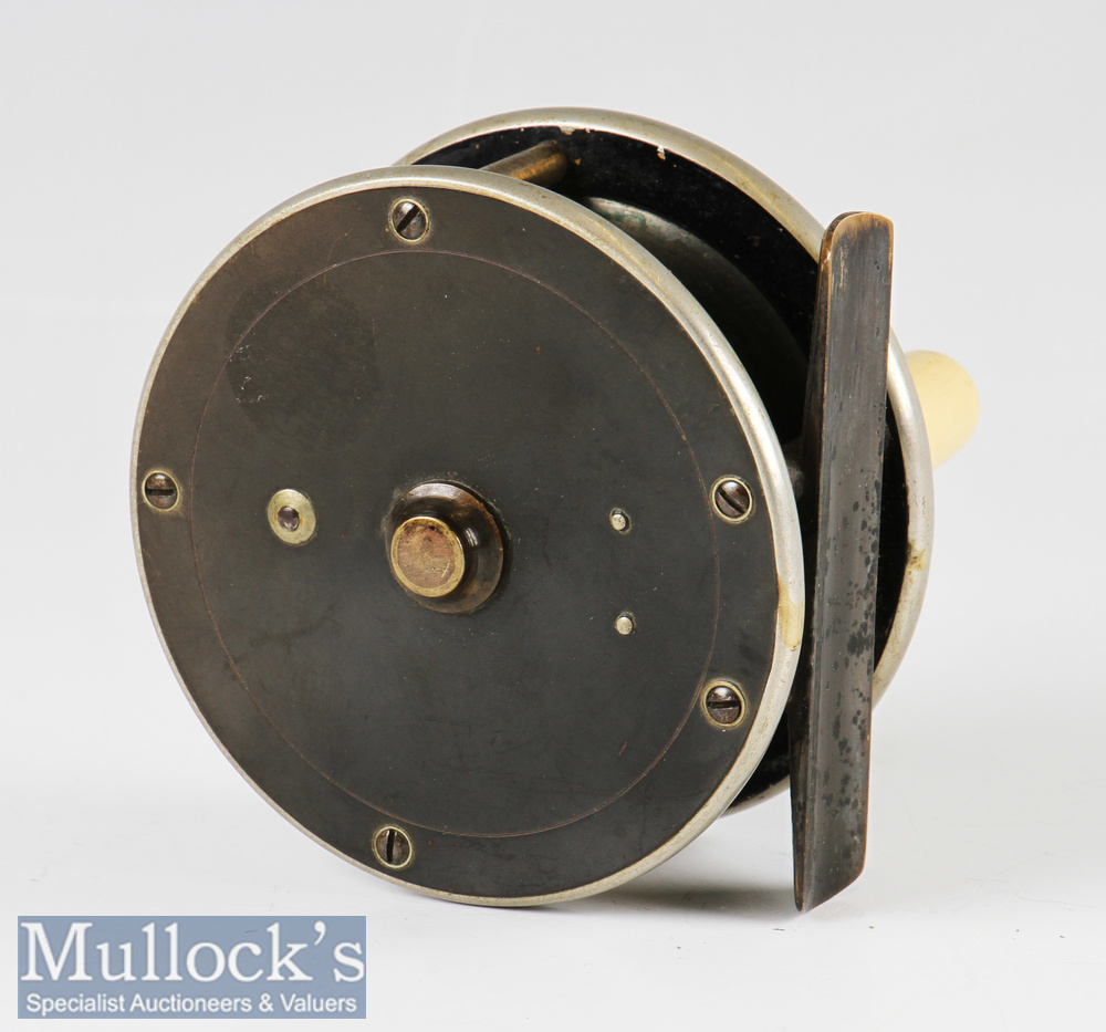 Early Hardy Bros Alnwick brass, ebonite and nickel plated rim fly reel – 3” dia stamped with - Image 2 of 2