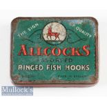 Allcocks Ringed Fish Hooks fly tin measures 3.25x2.5x0.5” approx. empty