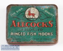 Allcocks Ringed Fish Hooks fly tin measures 3.25x2.5x0.5” approx. empty