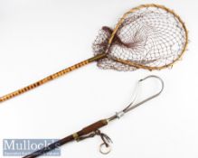 Early Hardy Bros Alnwick The Orchy Wading Staff/Gaff and whole cane trout landing net (2) – c/w