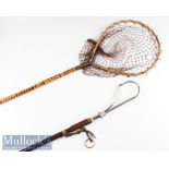 Early Hardy Bros Alnwick The Orchy Wading Staff/Gaff and whole cane trout landing net (2) – c/w