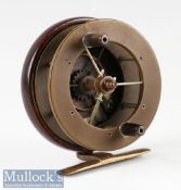 Rare Sized 3.5” Coxon 3 Spoke Aerial Reel c1899 – ebonite and wooden and brass star back c/w brass