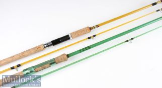 2x early solid glass spinning rods – good Milbro Made in Scotland “Pelican” 8ft 2pc lime green blank