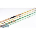 2x early solid glass spinning rods – good Milbro Made in Scotland “Pelican” 8ft 2pc lime green blank