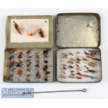 2x Richard Wheatley The Loch Leven Eyed Fly Boxes and flies measuring 4.25x3x0.5” approx. and 4x3.