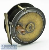 Good unnamed brass and alloy Hercules style salmon fly reel c1900 - 3.5”dia. fitted with nickel