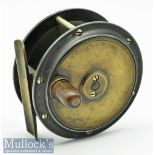 Good unnamed brass and alloy Hercules style salmon fly reel c1900 - 3.5”dia. fitted with nickel