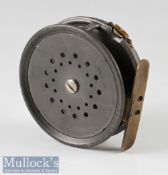 Hardy Bros Alnwick 1905 3 3/8” Perfect alloy trout fly reel smooth brass foot, strapped tension