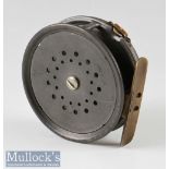 Hardy Bros Alnwick 1905 3 3/8” Perfect alloy trout fly reel smooth brass foot, strapped tension