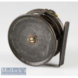 c1895 Hardy Bros Alnwick Brass Face 3 ½” Perfect fly reel wide solid drum, smooth brass foot,