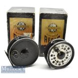 J W Young & Sons 3 ½” Beaudex alloy salmon fly reel with wire line guide, dimple handle together