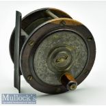 Scottish Perth Pattern 3 ½” wide drum Salmon fly reel rosewood and brass construction, runs well,