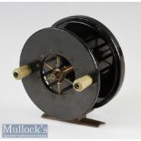S Allcock & Co Redditch 4” Aerial Sea centrepin reel in brass and Bakelite construction, on/off