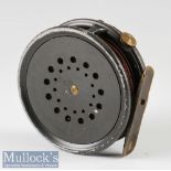 Hardy Bros Made In England The Perfect trout fly reel c1950s – 3 1/8” dia, ribbed brass foot,
