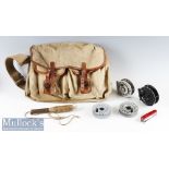 Hardy Bros Alnwick canvas and leather fishing tackle bag with shoulder strap, removable internal