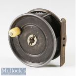 Hardy Bros Alnwick 4” Uniqua alloy wide drum fly reel stamped 5c? internally, smooth brass foot,