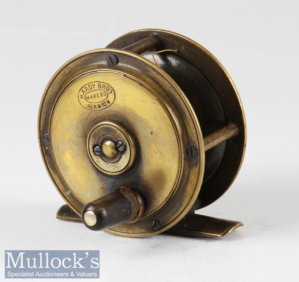 Good Hardy Bros Makers Alnwick smallest brass Hercules fly reel c1890 – 2.5” dia with makers