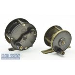 2x fine Bronzed lacquered gun metal fly reels – incl S Allcocks & Co Ltd 2.5” dia with brass crank