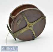 Interesting unnamed large Ocean Silex Style mahogany and brass star back silent check reel c1900 –