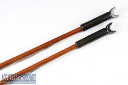 2x Sharpe’s Style Split cane and metal thumb wading staffs – both with cord shoulder straps, brass