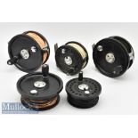 Collection of Scientific Angler System Two salmon and trout fly reels with spare spools and lines (