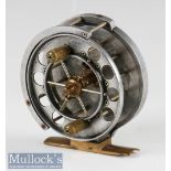 Rare S Allcock & Co Redditch 3” Aerial centrepin reel in aluminium construction with brass foot,