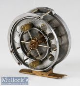 Rare S Allcock & Co Redditch 3” Aerial centrepin reel in aluminium construction with brass foot,
