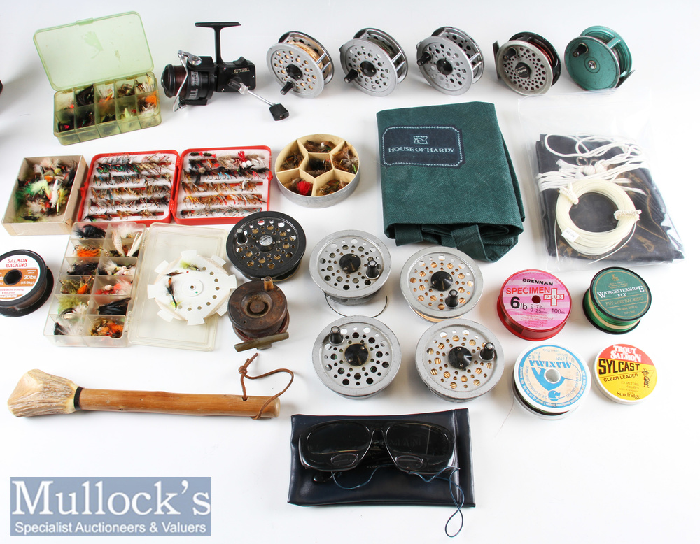 Large collection of various fly reels, spinning reels, boxes of flies, lines et al - 5x various