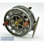 Allcock ‘Aerial’ 3 ½” centrepin fly reel with brass check lever to side, six spoke spool with