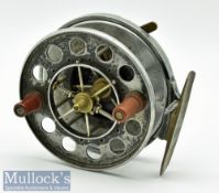 Allcock ‘Aerial’ 3 ½” centrepin fly reel with brass check lever to side, six spoke spool with
