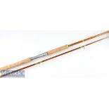 Fine fully refurbished C Farlow & Co London split cane spinning rod – 9ft 8in 2pc with red agate