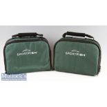 2x Sportfish green canvas multiple reel carrying cases – both with adjustable compartments to hold