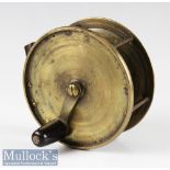 Early unnamed 4 ½” all brass anti foul rim reel with crank arm, four pillar construction, turns