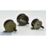 Collection of various unnamed brass and tin plate fly reels (3) – 2.25” Birmingham plate wind,