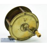 Early Wells Maker Edinburgh brass crank wind salmon fly reel c1870s – 3” dia with curved crank arm