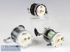 3x Mitchell multiplier reels to include models 624, 600AP and 602A, with chrome structure, counter